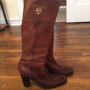 Prada Deerskin Antik Cervo Logo Riding Boots